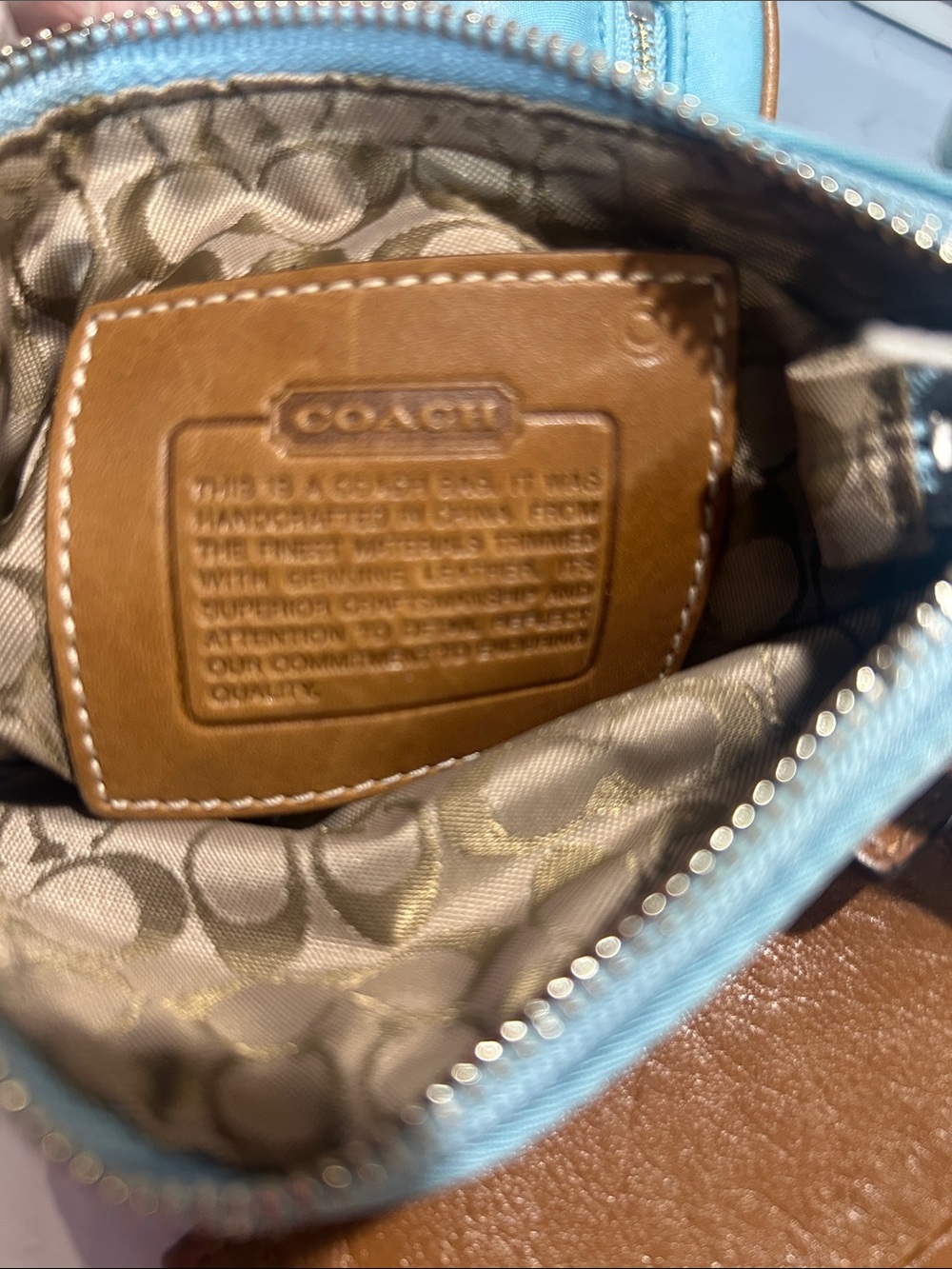 Coach Light Blue and Brown Leather-Trim Crossbody with Matching Wallet - Picture 8 of 13